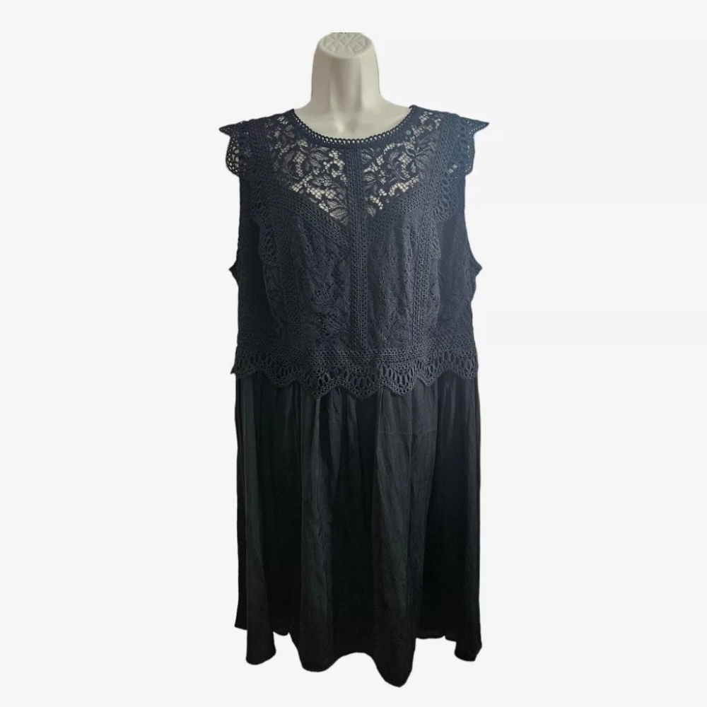 Ann Taylor LOFT PLUS Black Lace Sleeveless Boho Midi Dress Plus Size 16 NWT